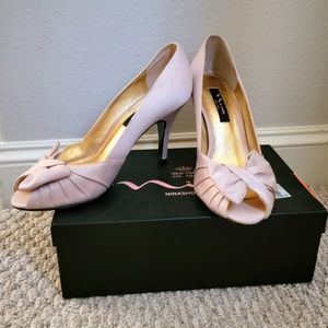 Nina Satin Shoes, Nude, Size 9.